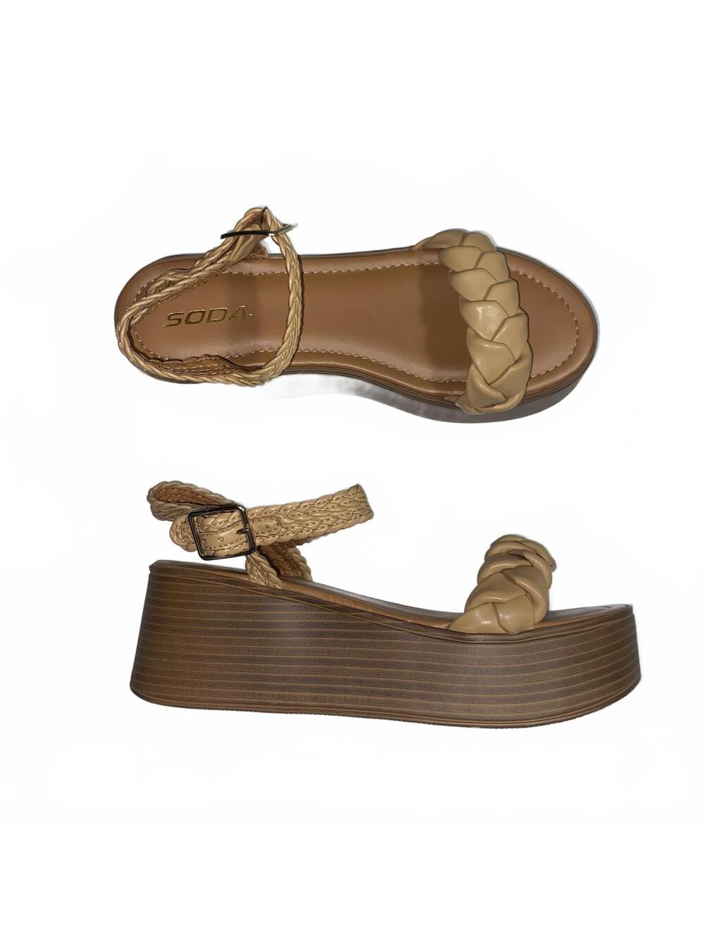 Soda Size 9 Platform Wedge Sandals Tan Braided Ankle Strap Summer Boho